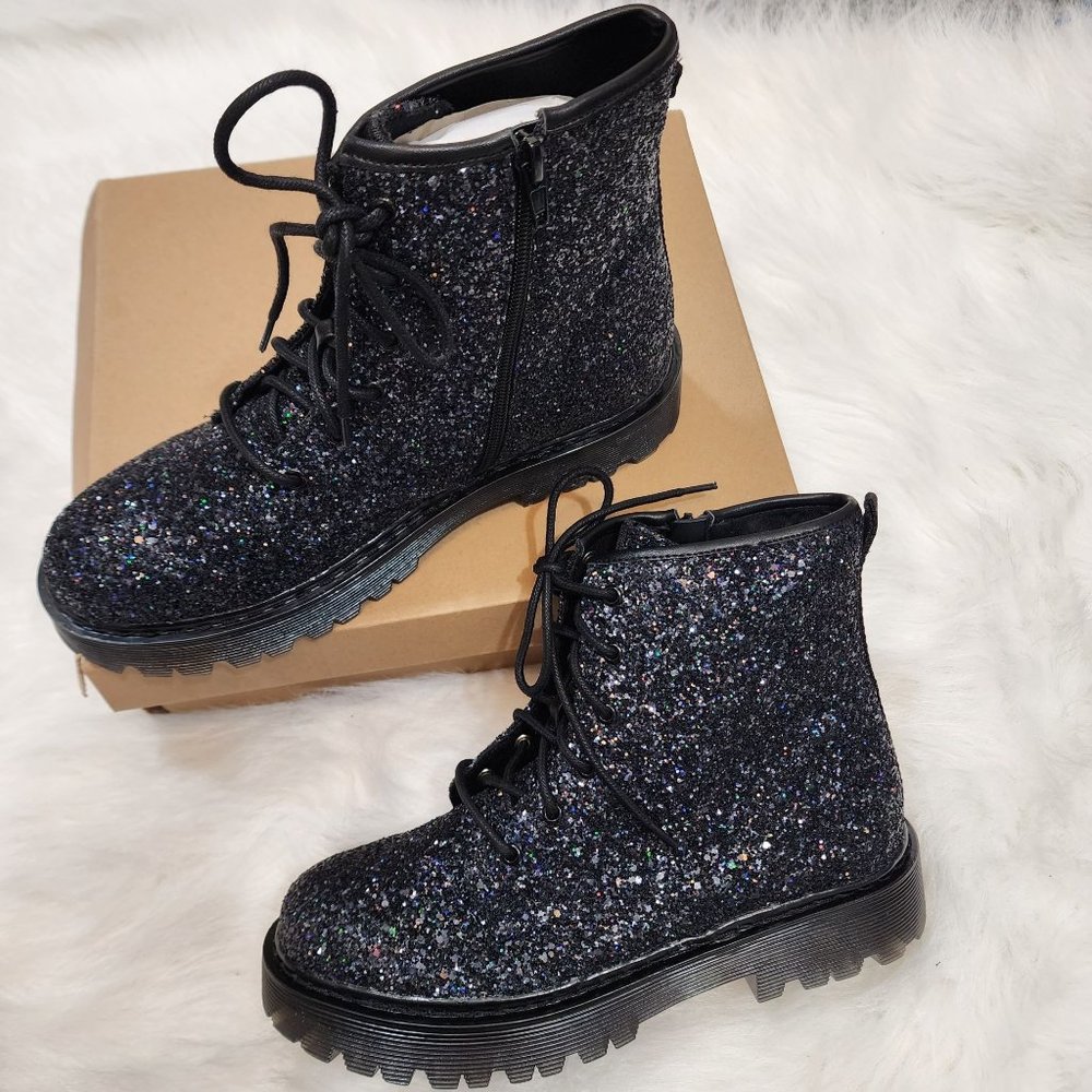 Steve Madden black chunky glitter‎ booties youth size 7 NEW IN BOX